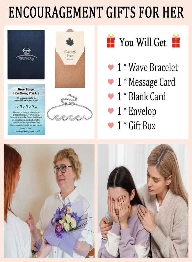 EPIRORA Inspirational Gifts for Women, Silver Wave Bracelet Jewelry Present for Friends Mom Daughter Sister, Thinking of You Cheer Up Healing Bracelets Get Well Soon Gifts for Women - Image 3